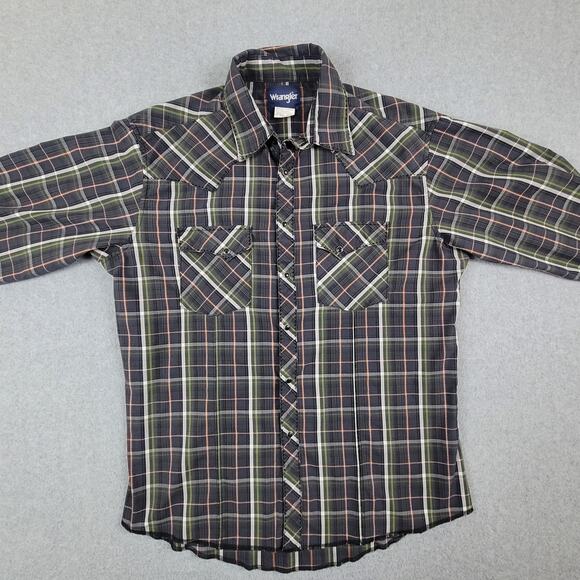 Wrangler Shirt Mens Size Large Plaid Button Down Black Pearl Snaps Long Sleeve - Picture 3 of 13
